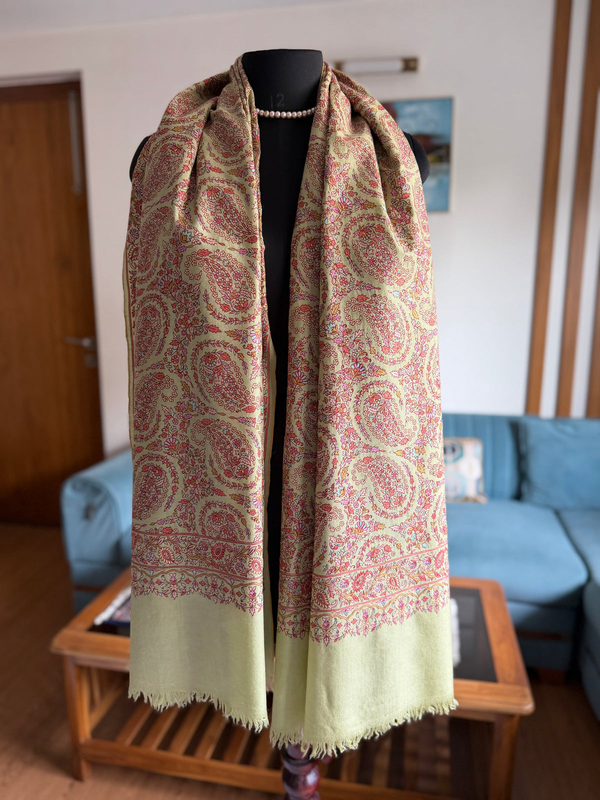 Pure Pashmina handloom woven and Hand hook embroidery shawl