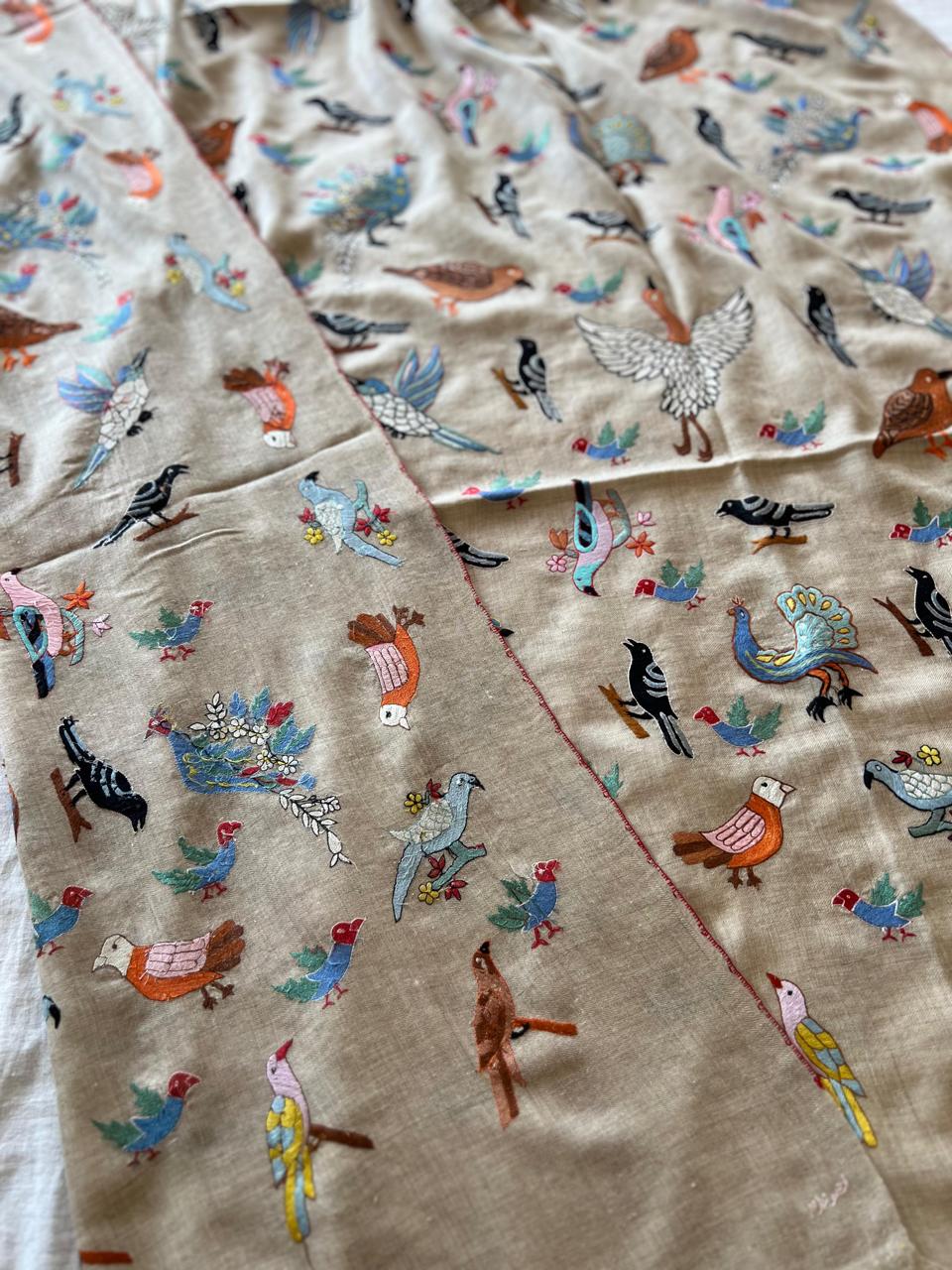 Paradise of Birds Kalmkari Hand embroidery shawl
