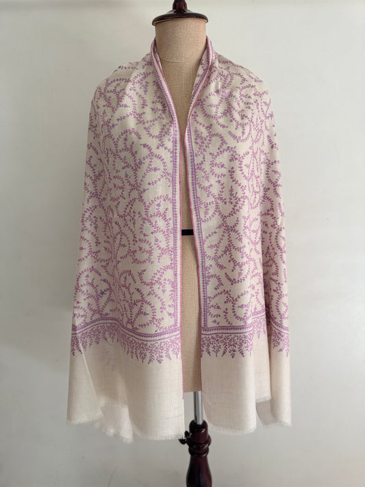 Sozni Ivory Hand Embroidery Pashmina stole