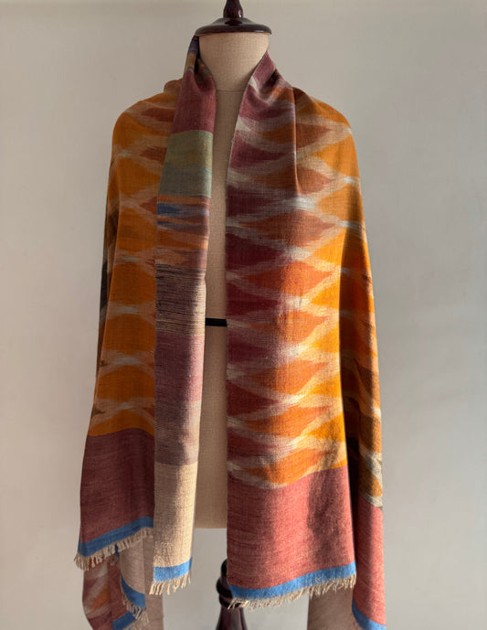 Pashmina Handloom woven Ikat Reversible shawl size 100 x 200 Cm