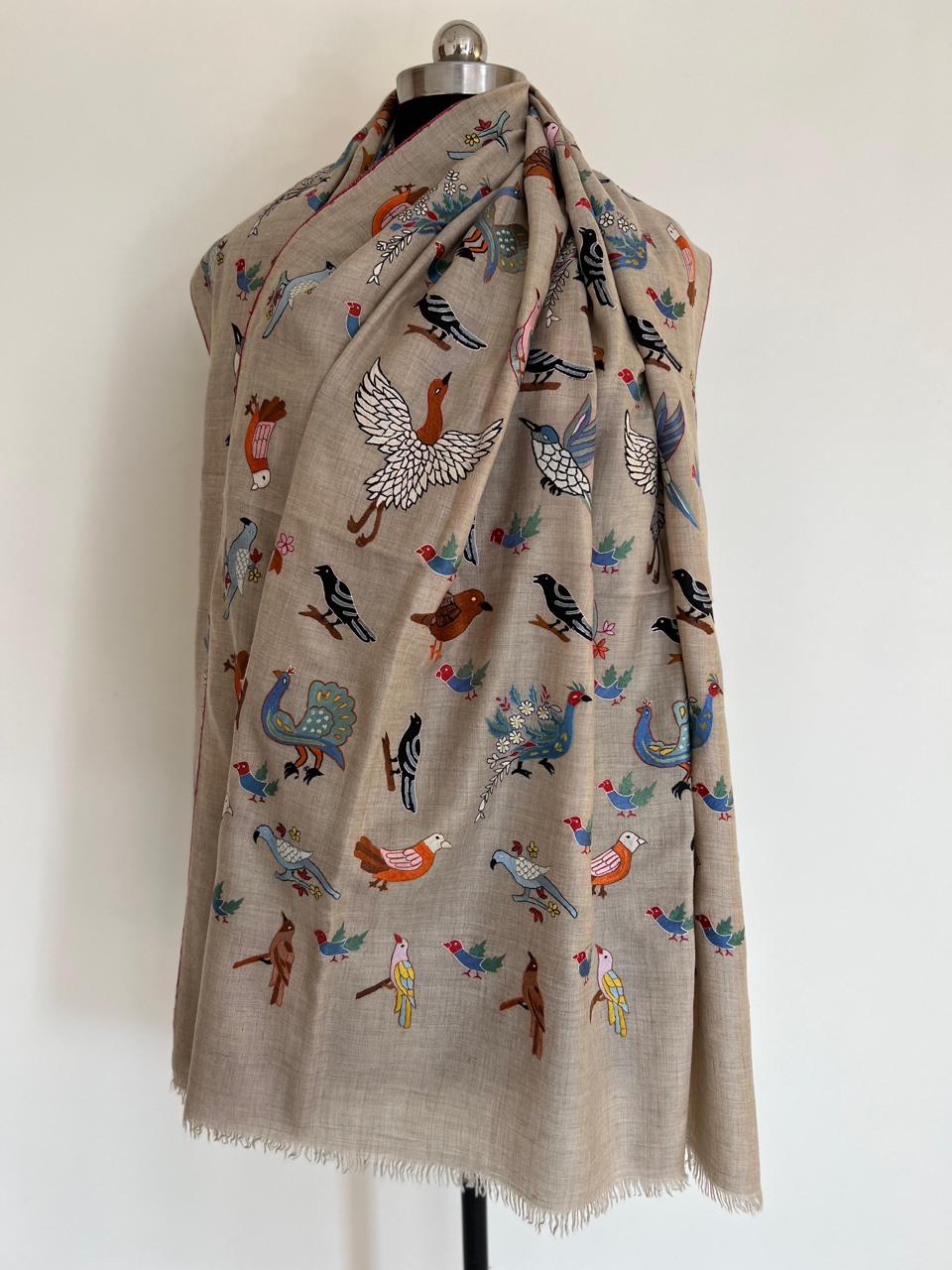 Paradise of Birds Kalmkari Hand embroidery shawl