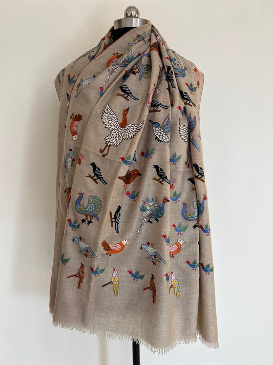 Paradise of Birds Kalmkari Hand embroidery shawl