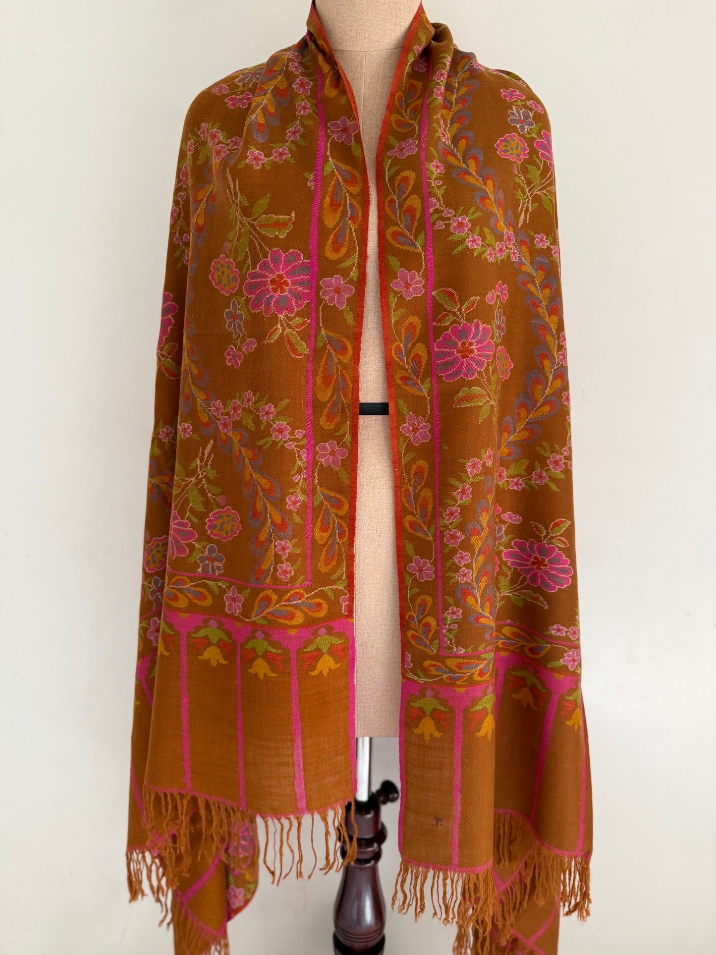 Kani Jamawar Shawl – Pure Handloom Pashmina Brown