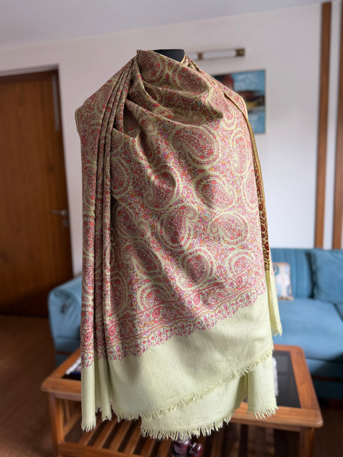 Pure Pashmina handloom woven and Hand hook embroidery shawl