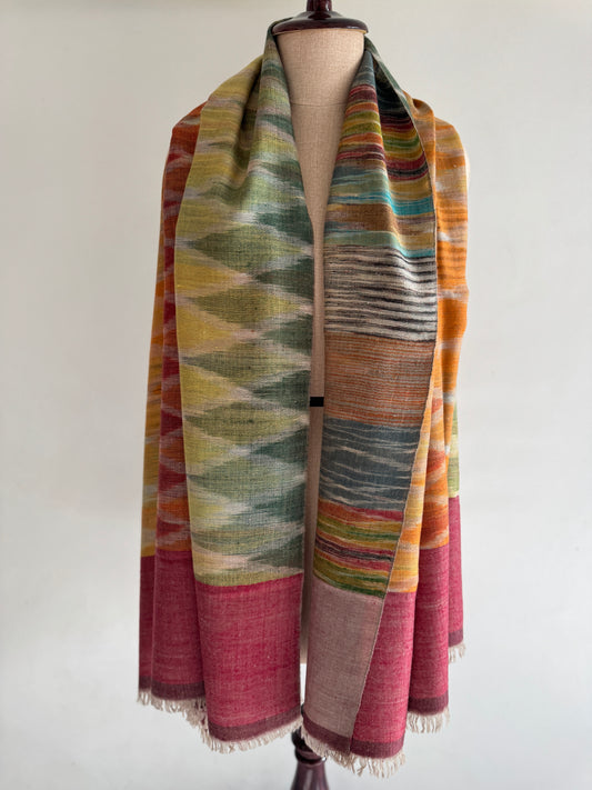 Pashmina Handloom woven Ikat Reversible shawl size 100 x 200 Cm