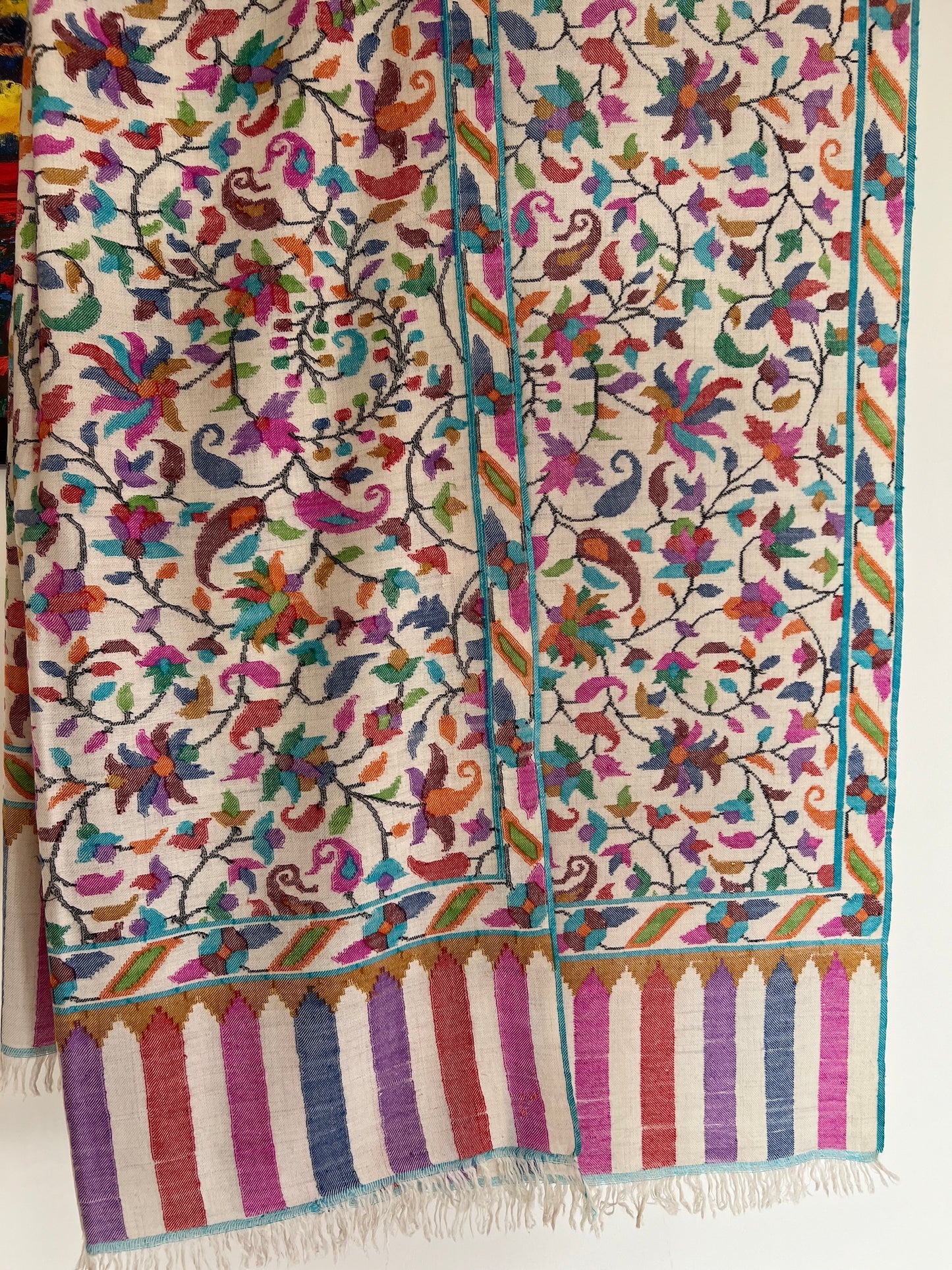 Kani Jamawar Shawl – Pure Handloom Pashmina Ivory