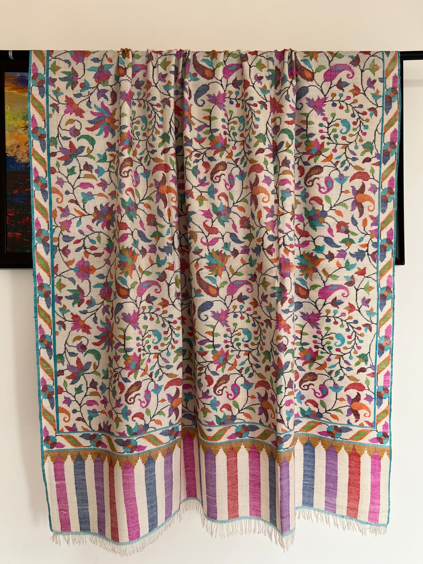 Kani Jamawar Shawl – Pure Handloom Pashmina Ivory