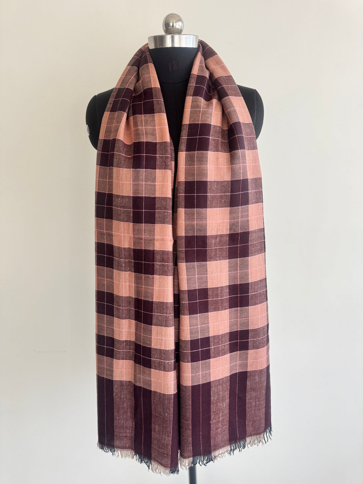 Pashmina Handloom woven check shawl size 100 x 200 Cm
