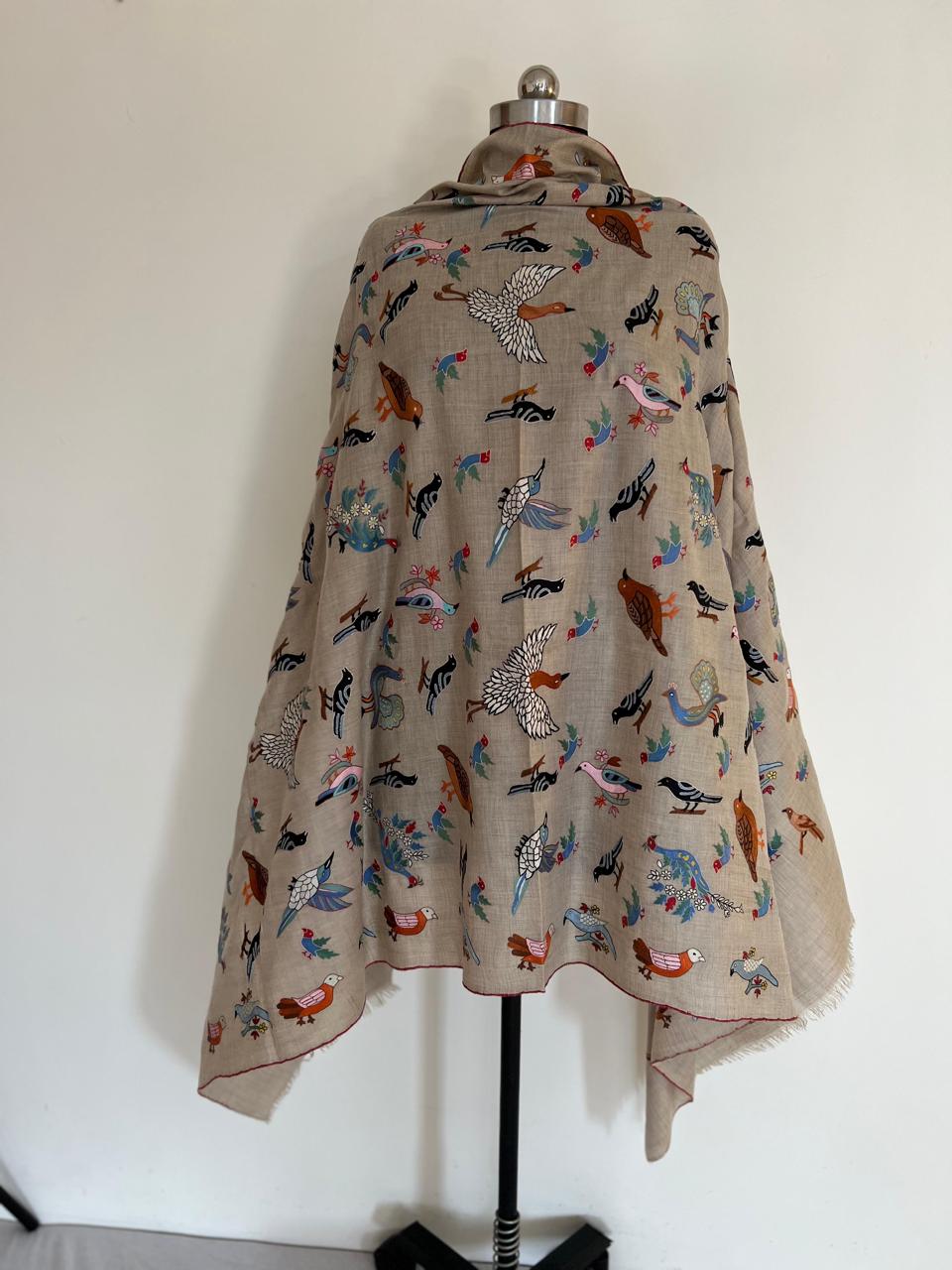 Paradise of Birds Kalmkari Hand embroidery shawl