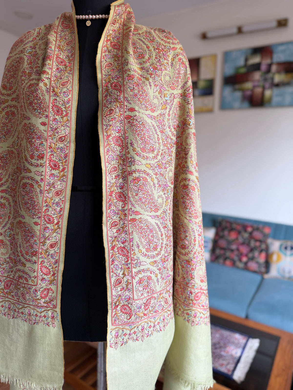 Pure Pashmina handloom woven and Hand hook embroidery shawl