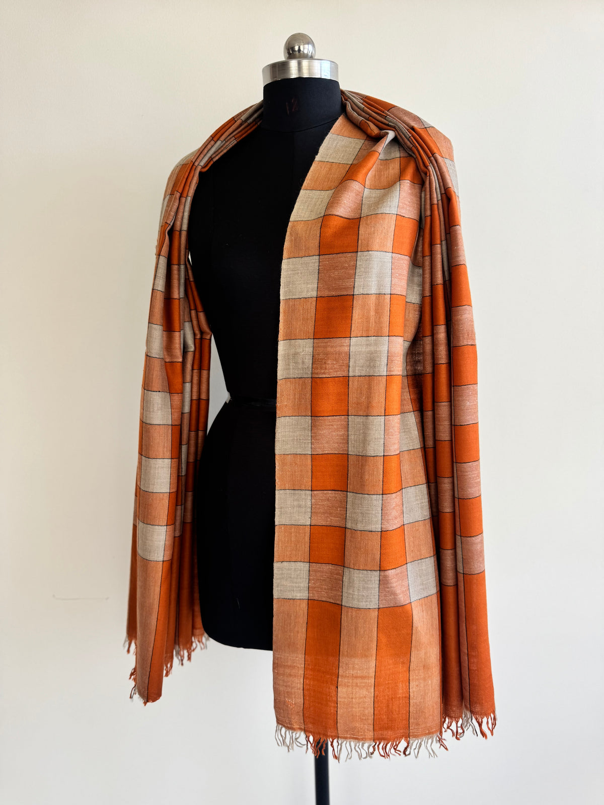 Pashmina Handloom woven check shawl size 100 x 200 Cm