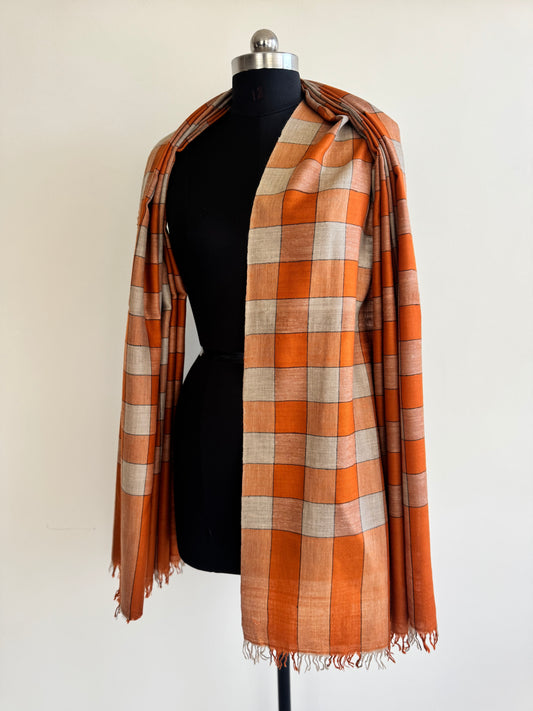 Pashmina Handloom woven check shawl size 100 x 200 Cm