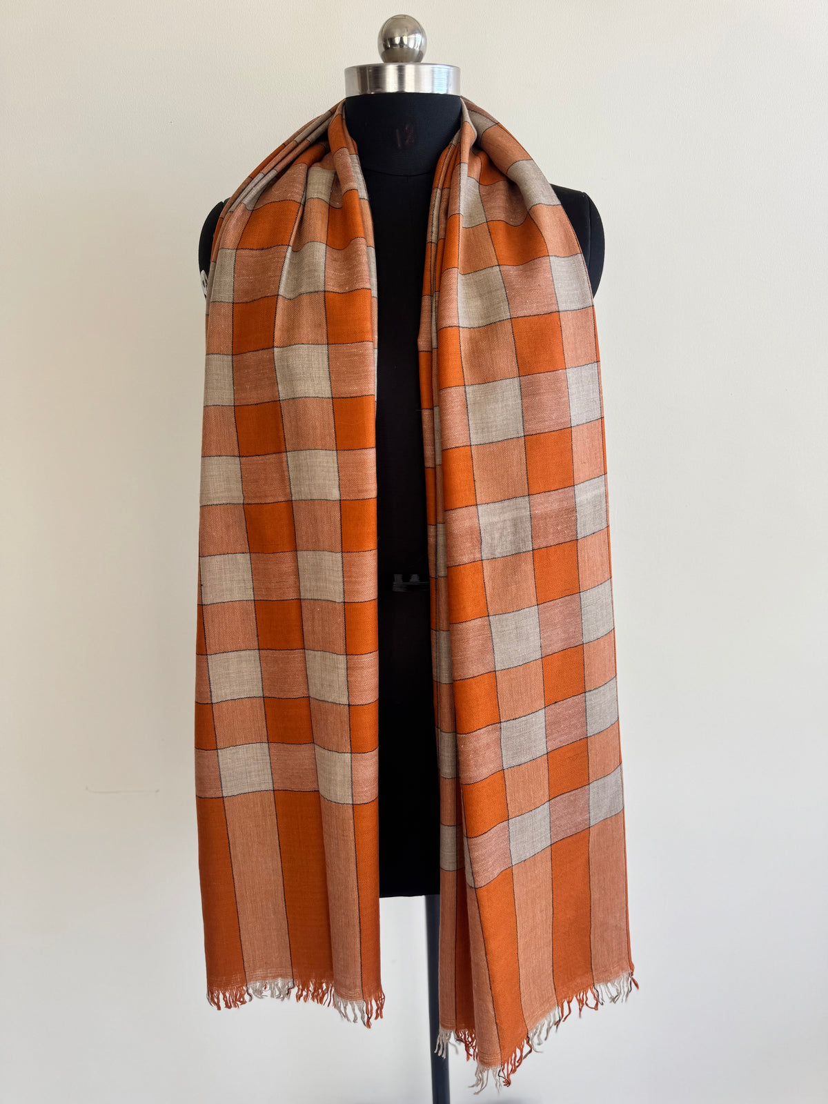 Pashmina Handloom woven check shawl size 100 x 200 Cm