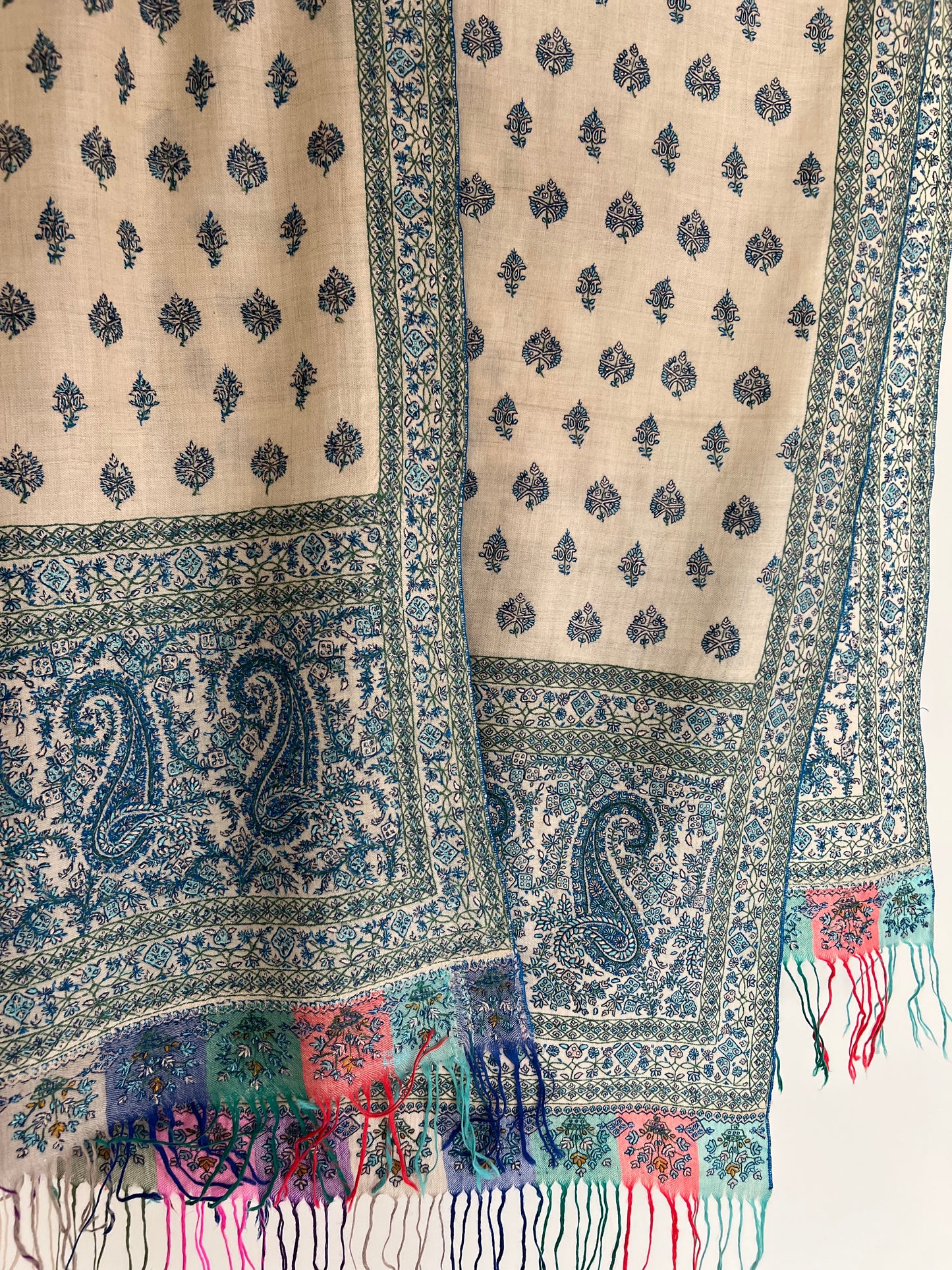 Timeless Sozni Hand embroidery on Ivory Pure Pashmina Shawl