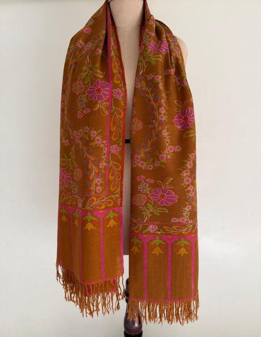 Kani Jamawar Shawl – Pure Handloom Pashmina Brown