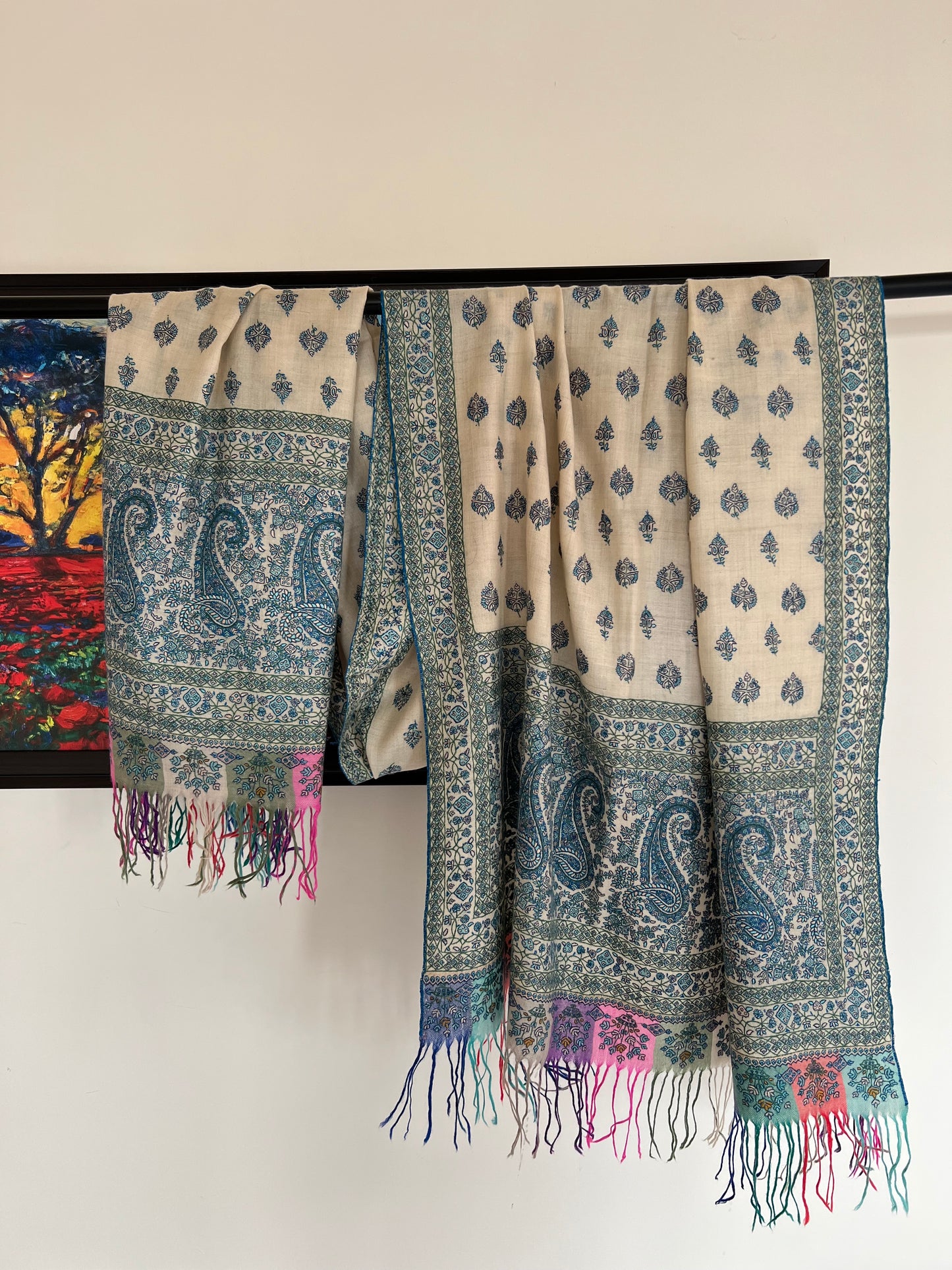 Timeless Sozni Hand embroidery on Ivory Pure Pashmina Shawl