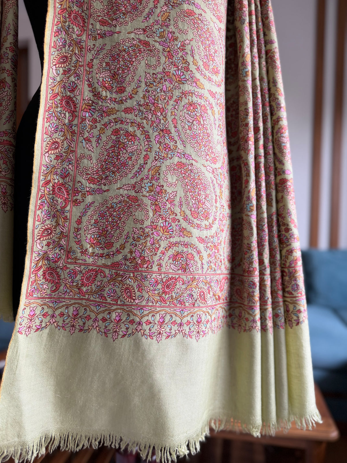 Pure Pashmina handloom woven and Hand hook embroidery shawl