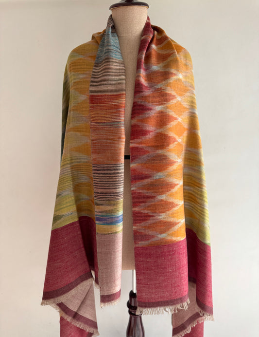 Pashmina Handloom woven Ikat Reversible shawl size 100 x 200 Cm
