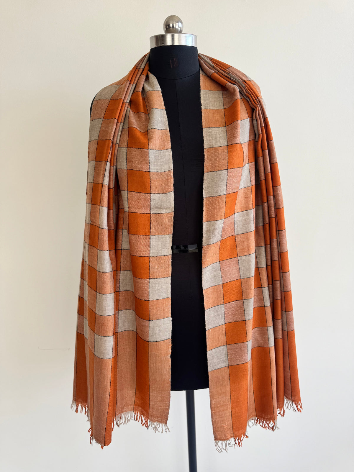Pashmina Handloom woven check shawl size 100 x 200 Cm