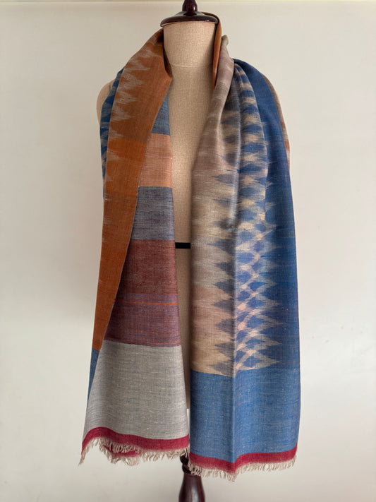 Pashmina Handloom woven Ikat Reversible shawl size 100 x 200 Cm