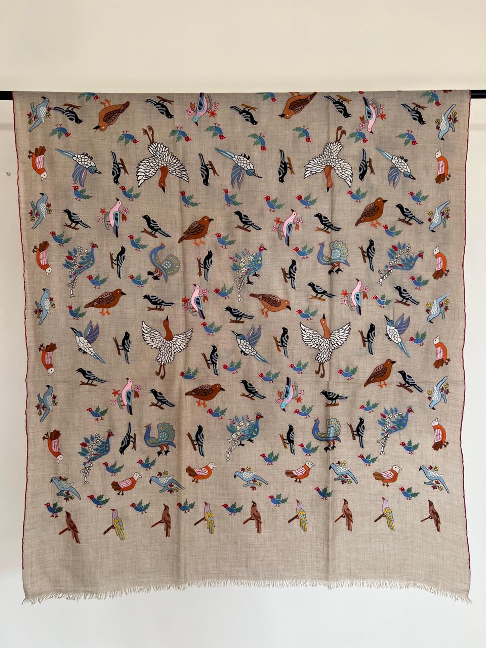 Paradise of Birds Kalmkari Hand embroidery shawl
