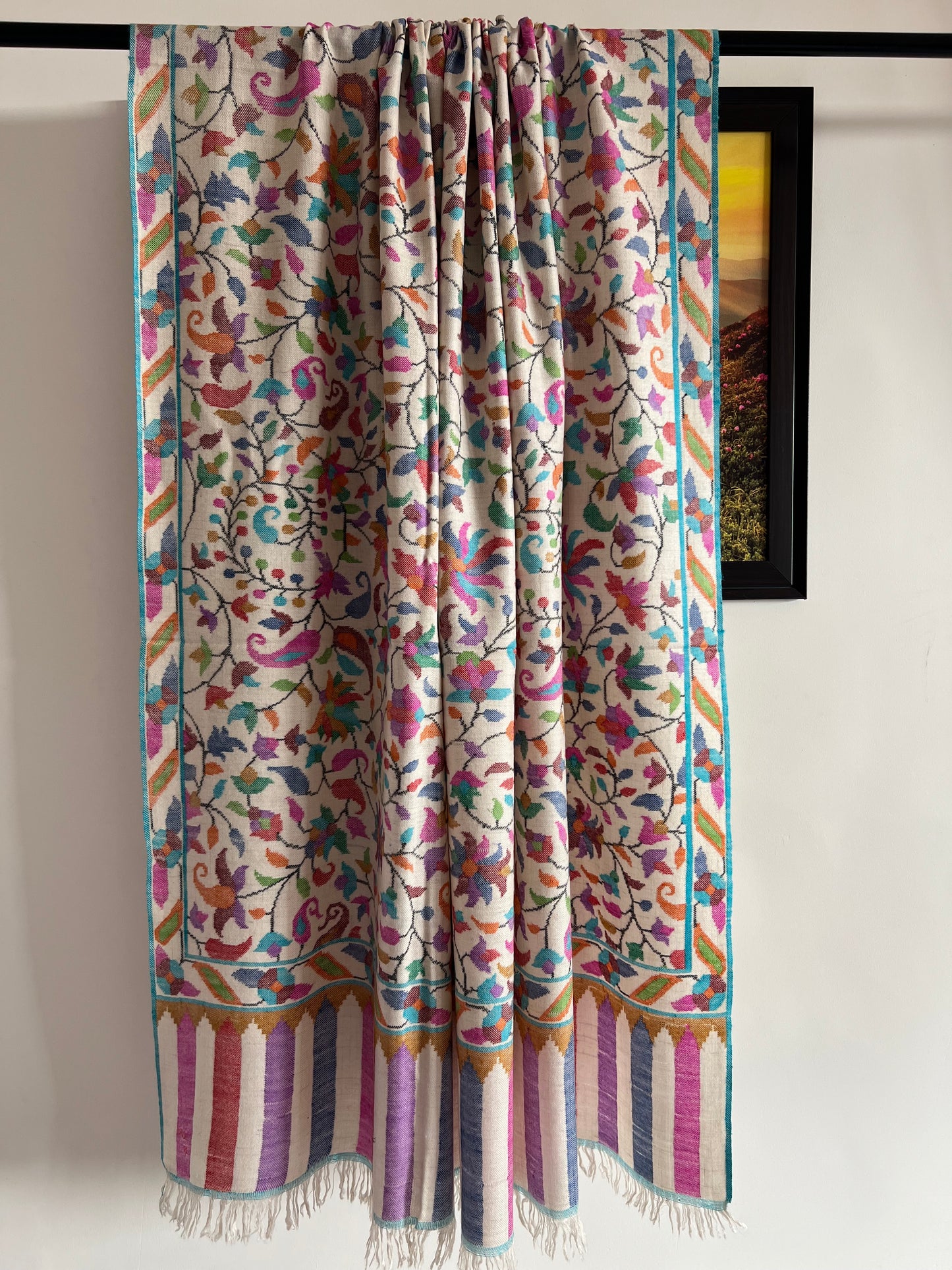 Kani Jamawar Shawl – Pure Handloom Pashmina Ivory