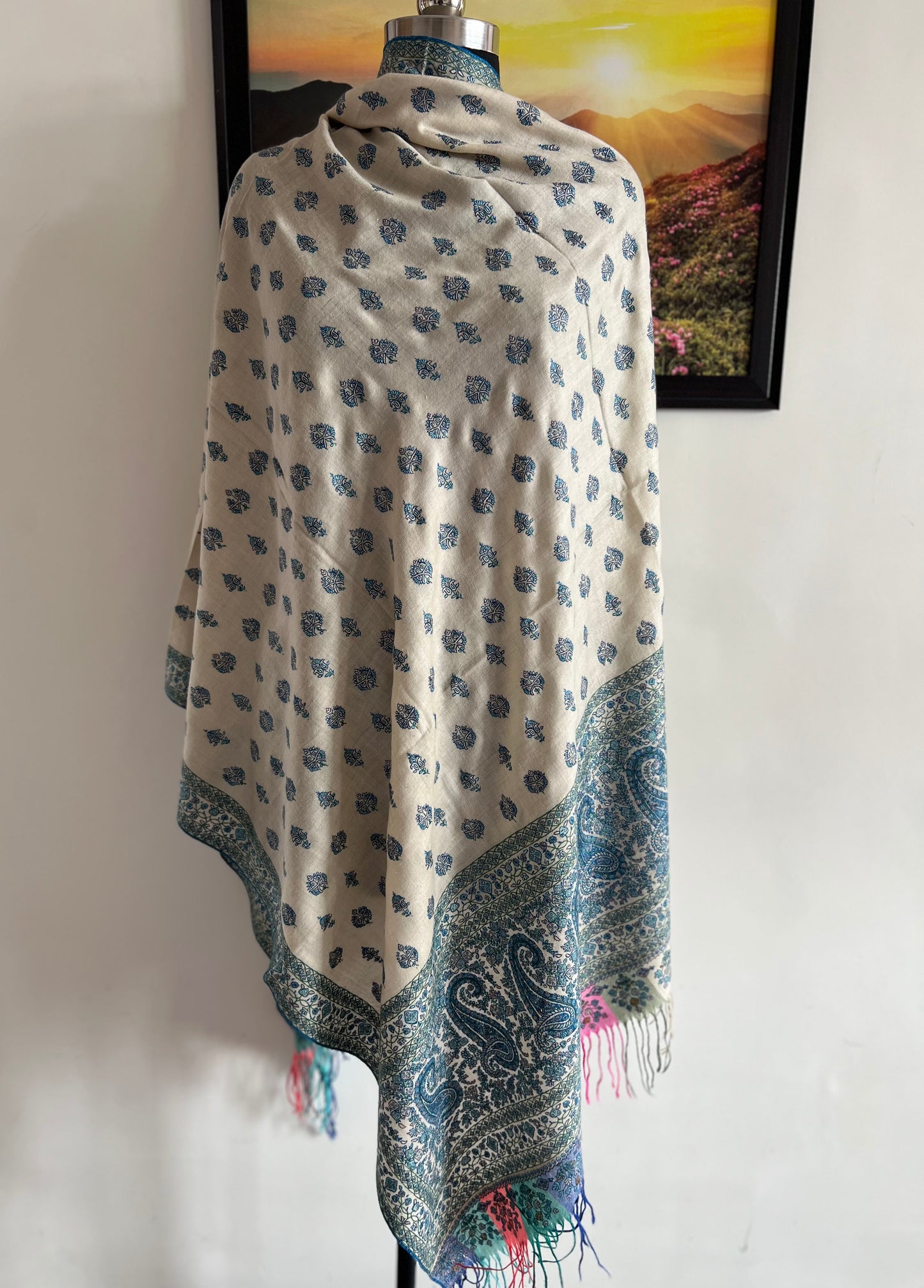 Timeless Sozni Hand embroidery on Ivory Pure Pashmina Shawl