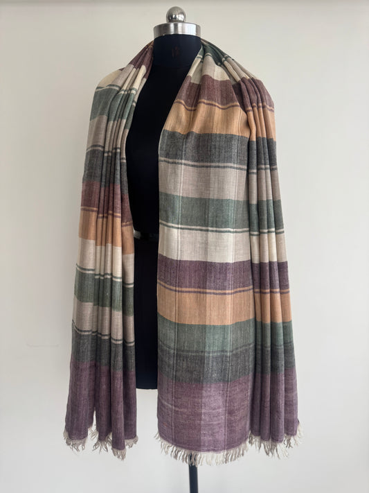 Pashmina Handloom woven check shawl size 100 x 200 Cm