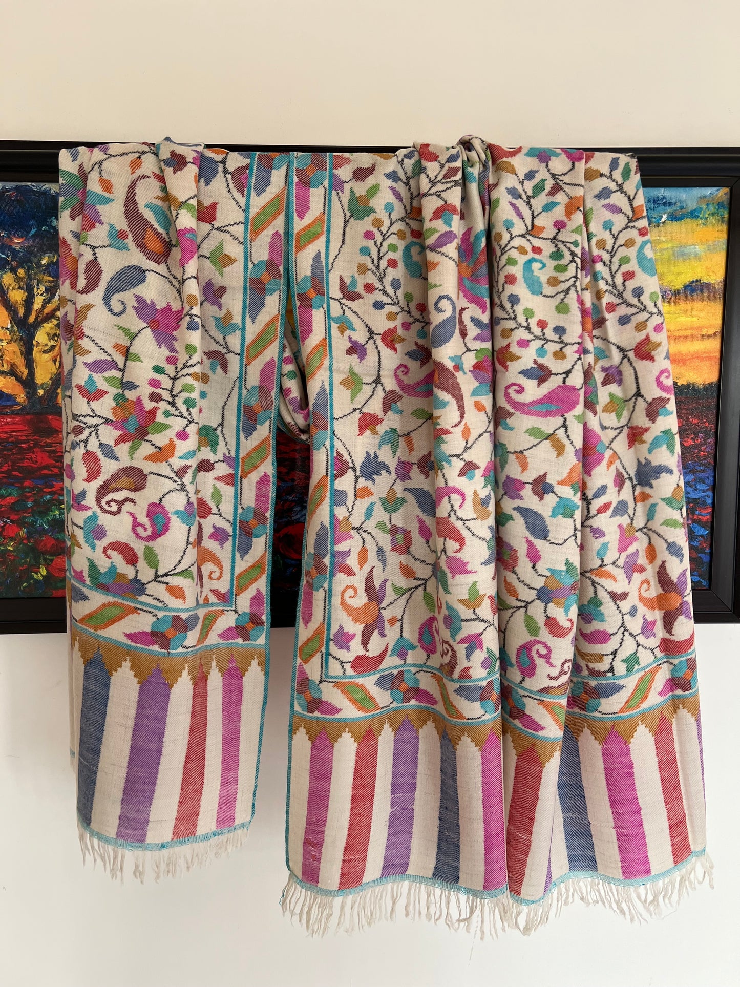 Kani Jamawar Shawl – Pure Handloom Pashmina Ivory