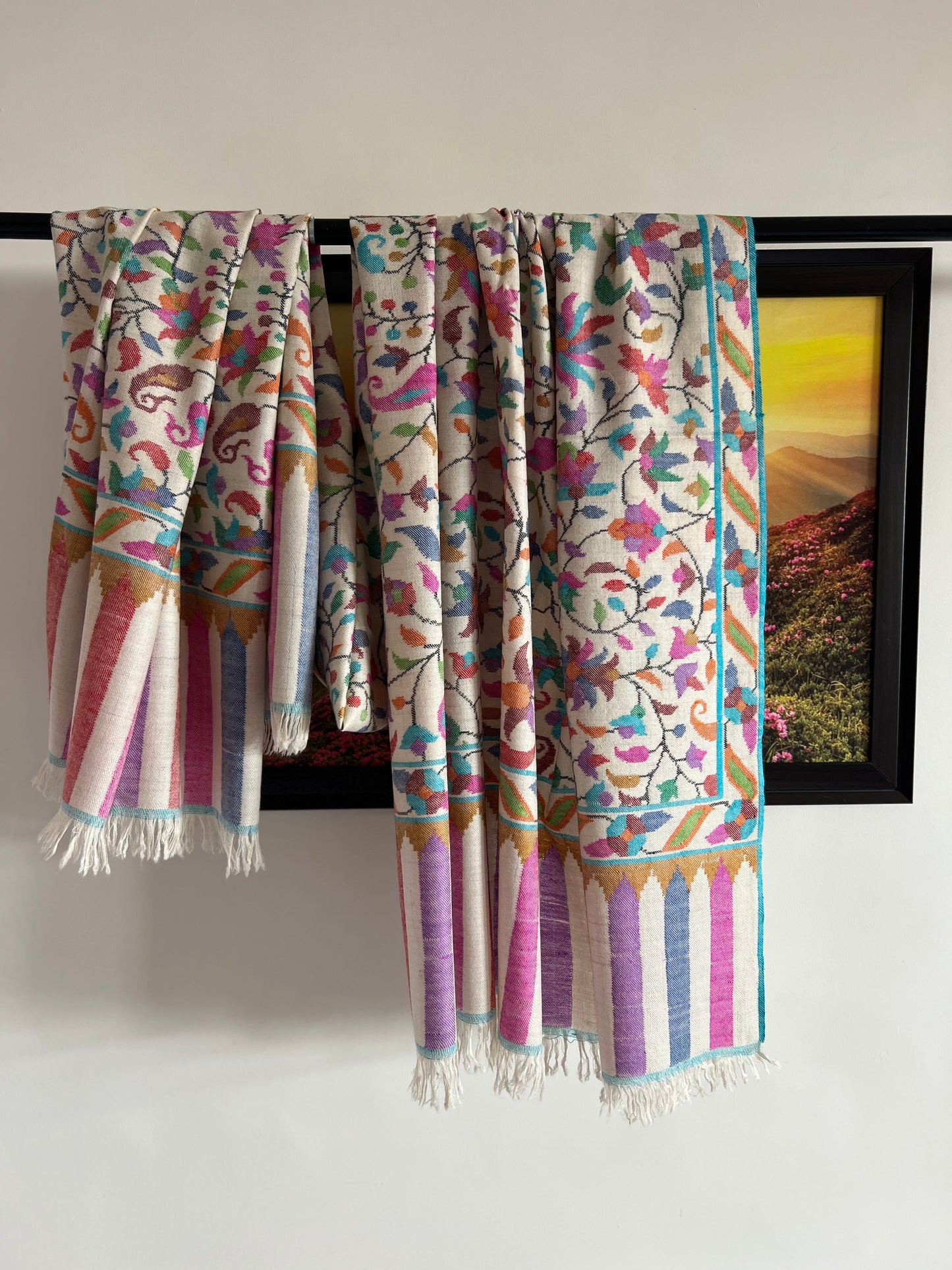 Kani Jamawar Shawl – Pure Handloom Pashmina Ivory