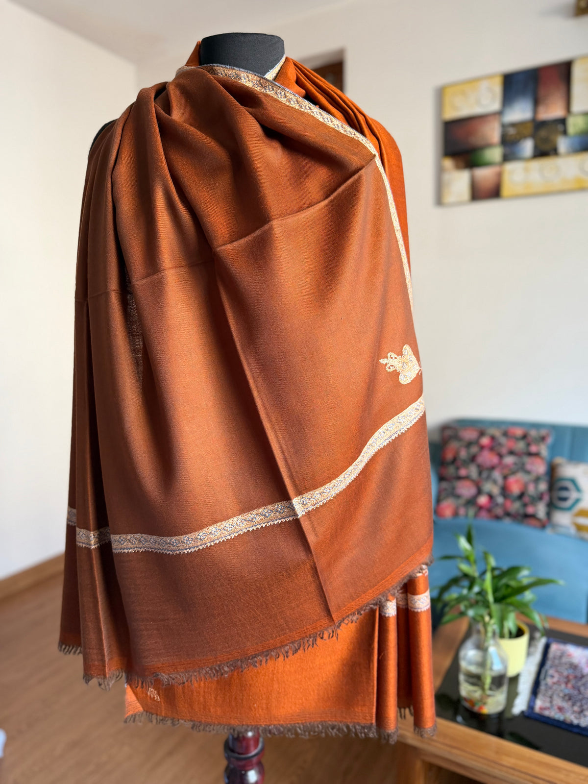 Pashmina Handloom Dual tone sozni Hand  Embroidery shawl 101 x 204 Cm