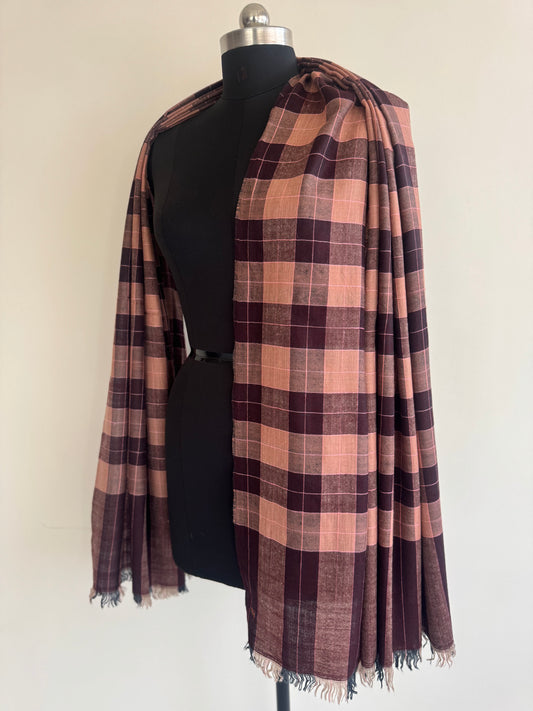 Pashmina Handloom woven check shawl size 100 x 200 Cm