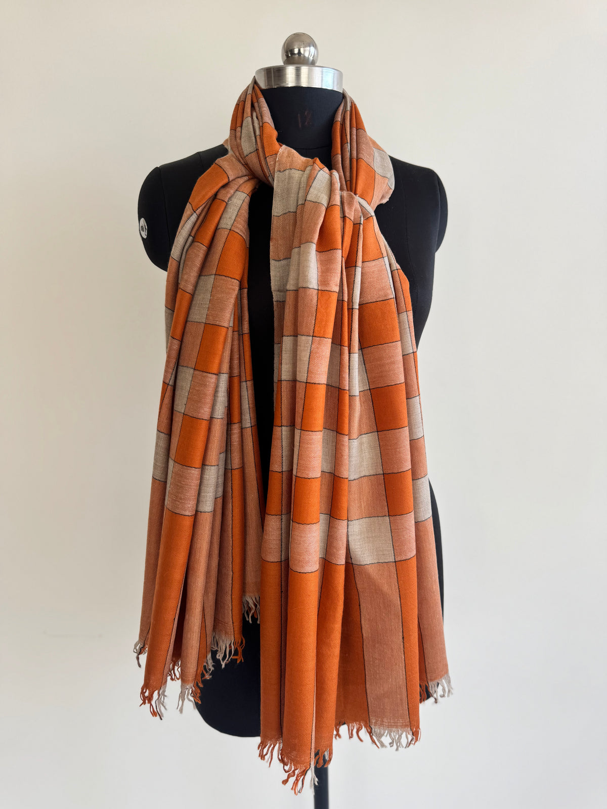 Pashmina Handloom woven check shawl size 100 x 200 Cm