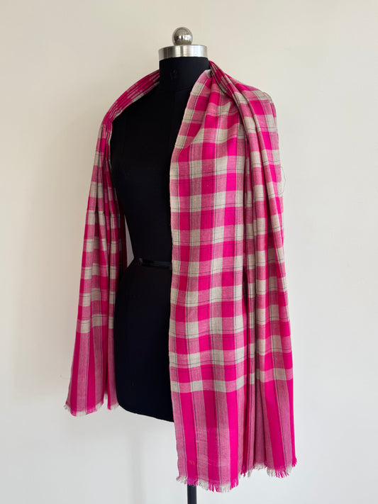 Pashmina Handloom woven check shawl size 100 x 200 Cm